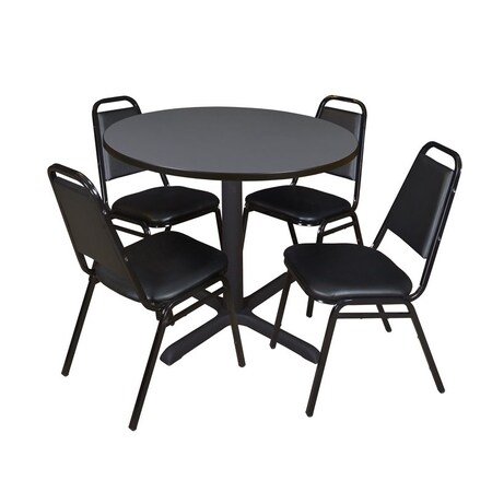 Cain Cain Round Table & Chair Set, Wood, Metal, Vinyl Top, Grey TB36RNDGY29BK